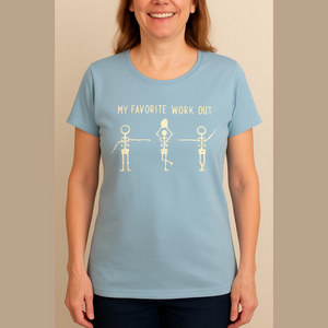 Short Sleeve Tee “My Favorite Workout” size Medium. Blue